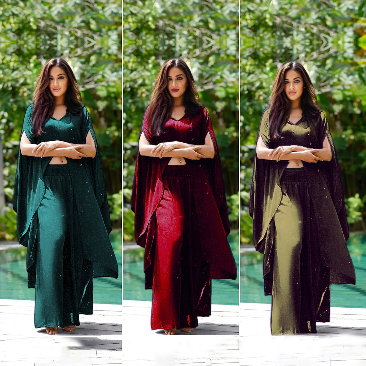 Aiyana Goth Palazzo Pant & Hooded long Blouse 2 Pc Outfit