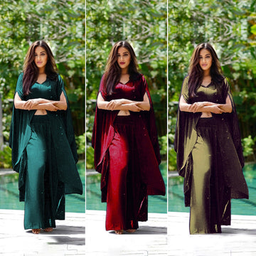 Aiyana Goth Palazzo Pant & Hooded long Blouse 2 Pc Outfit