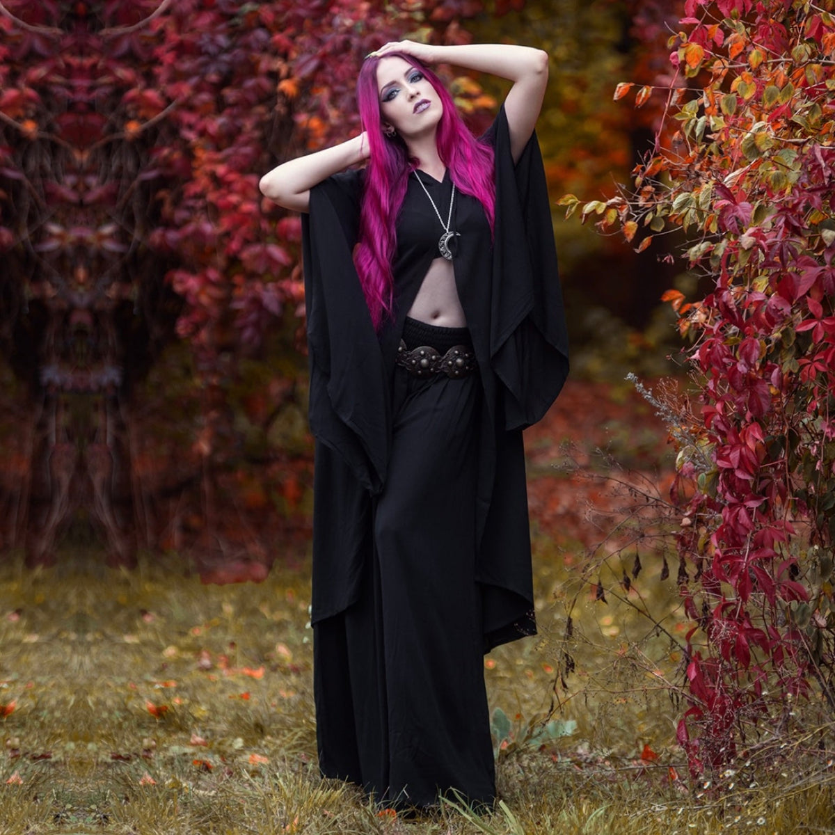 Aisha CottageGoth Palazzo Pant and Hooded Long Blouse Outfit