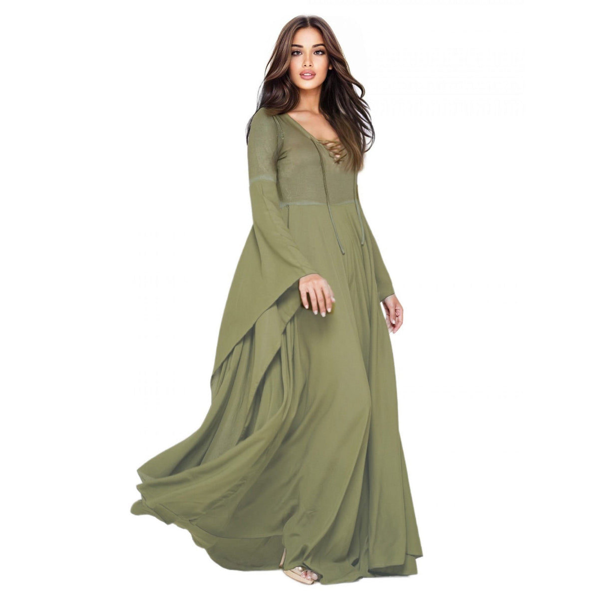 Emely Flowing Sleeve Lace Up Ties Renaissance Maxi Dress