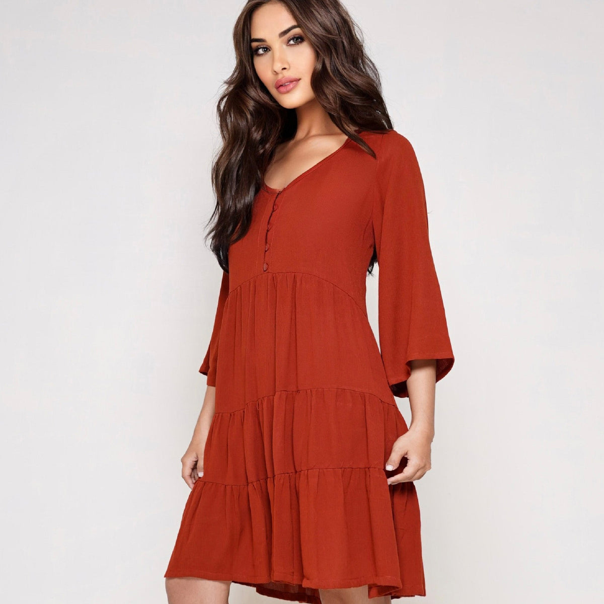 Alondra Bohemian 3/4 Bell Sleeve Baby Doll Short Dress