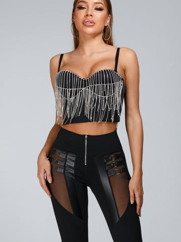 ¡°Stitching Sexy¡± Cutout Mesh Beading Tassel Corset Tracksuit