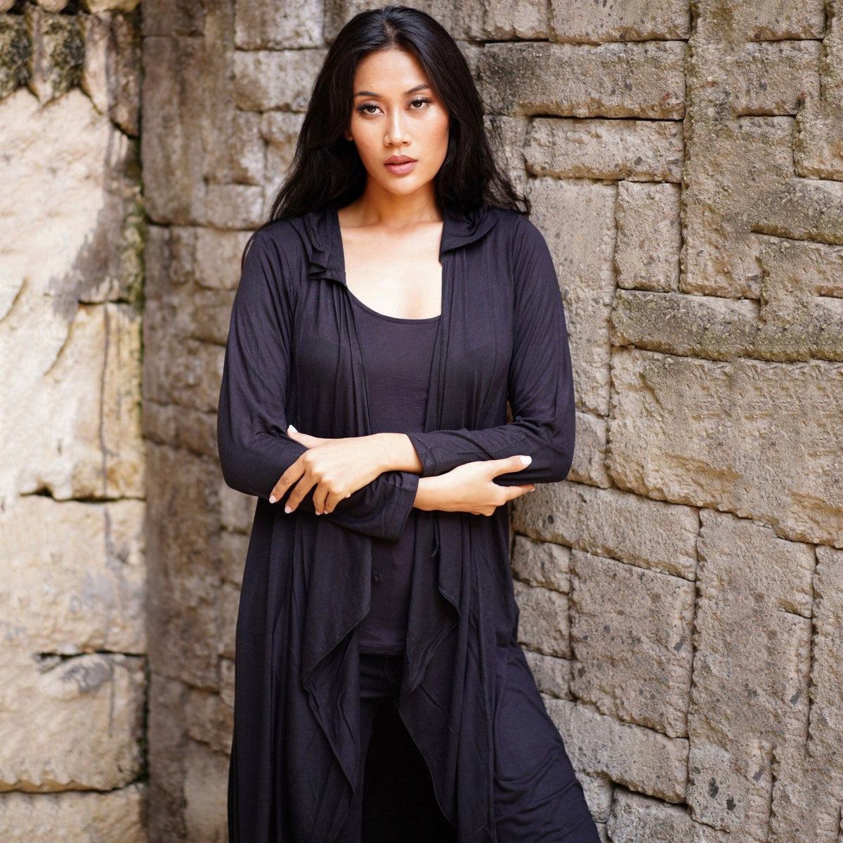 Georgia Wrap Asymmetric Hooded Jersey Coat