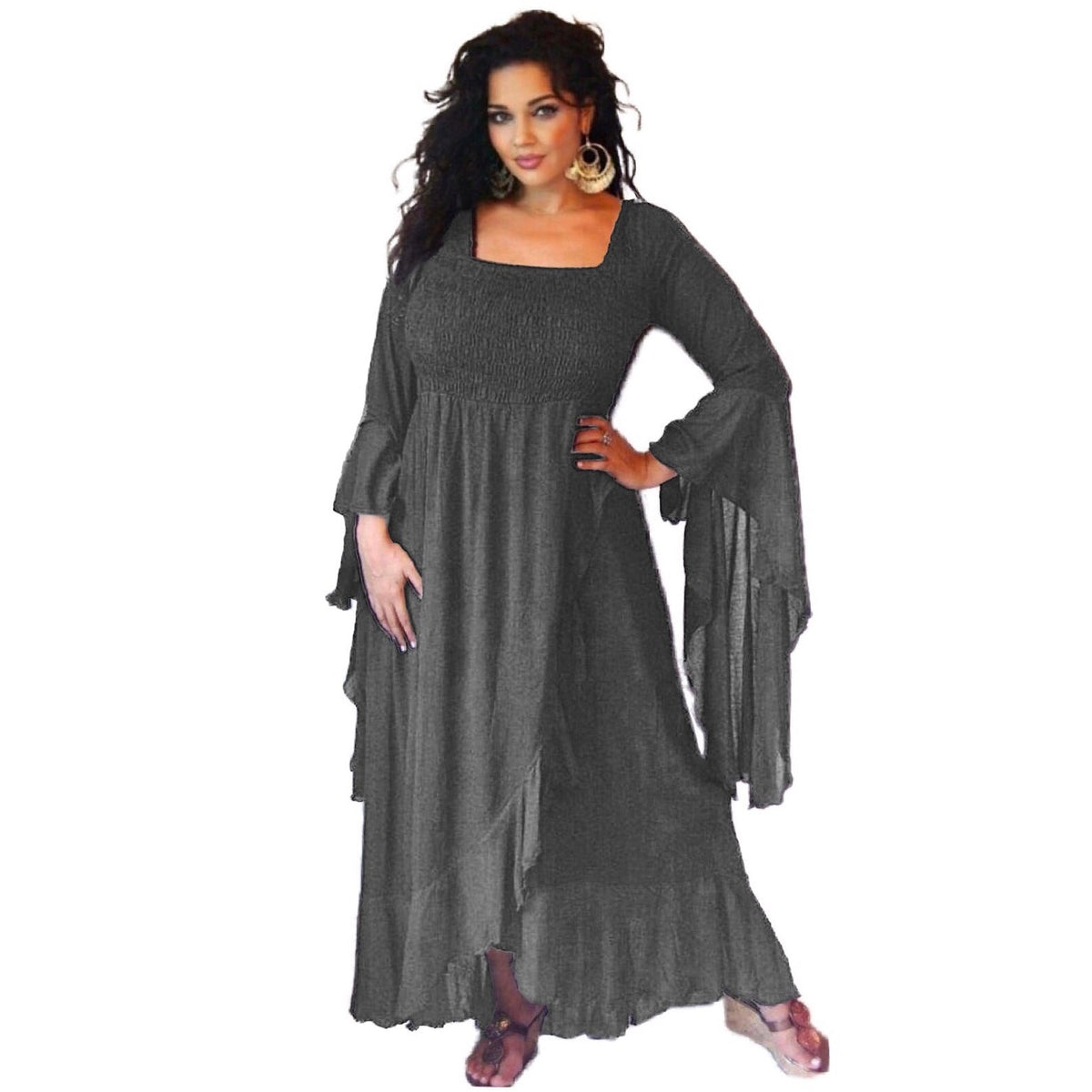 Ariya Ruffle Wrap Dress with Waterfall Sleeves