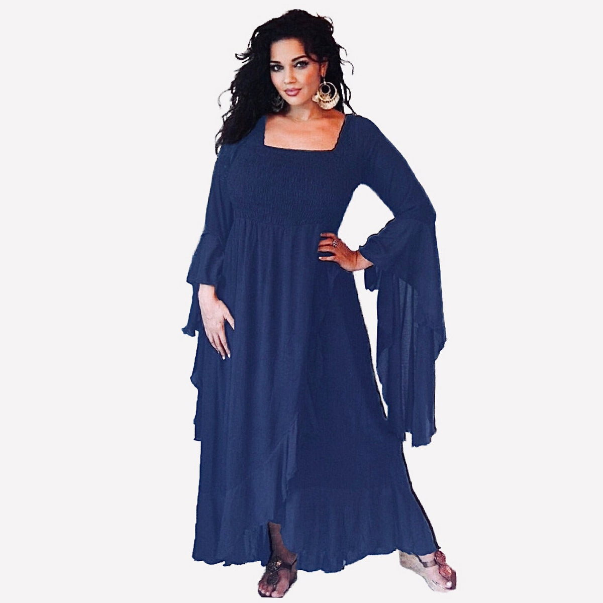 Ariya Ruffle Wrap Dress with Waterfall Sleeves