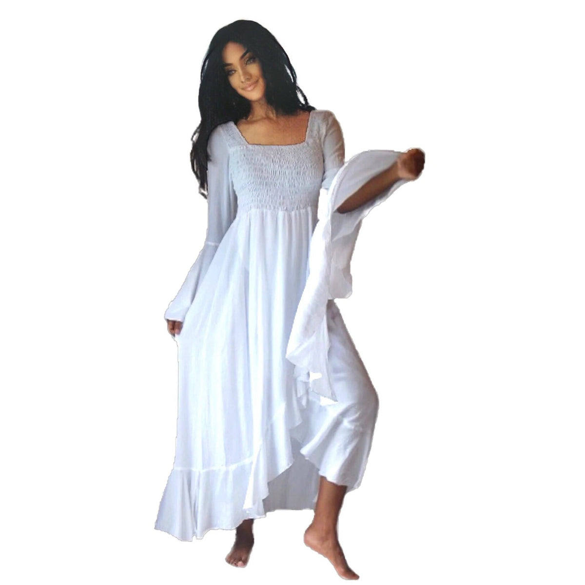 Ariya Ruffle Wrap Dress with Waterfall Sleeves