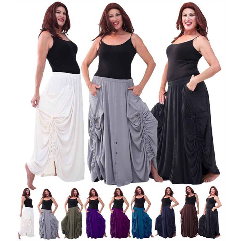 Boho Elastic Waist Pockets Maxi Skirt