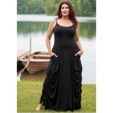 Boho Elastic Waist Pockets Maxi Skirt
