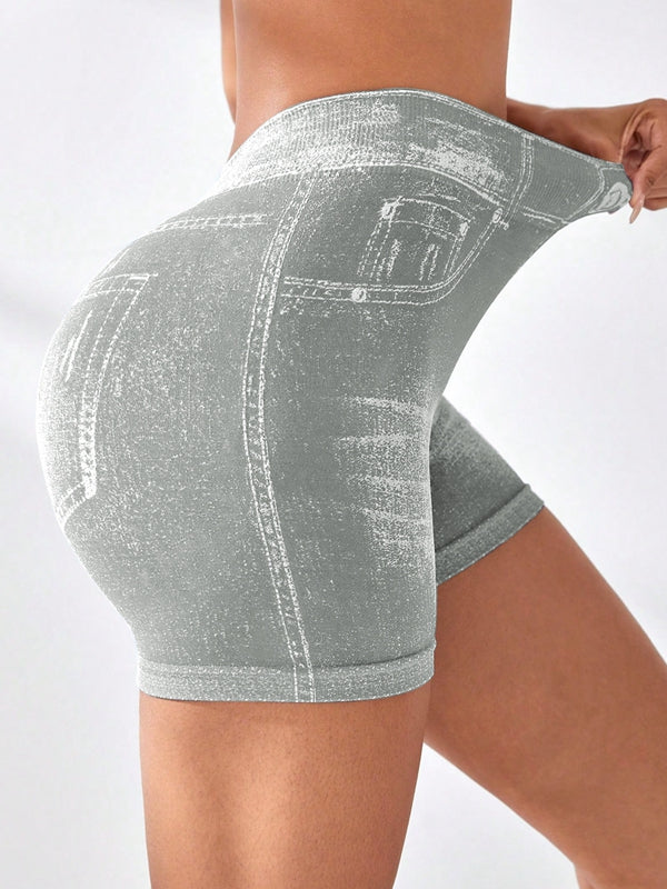Deep V Back Denim Scrunch Bum Leggings
