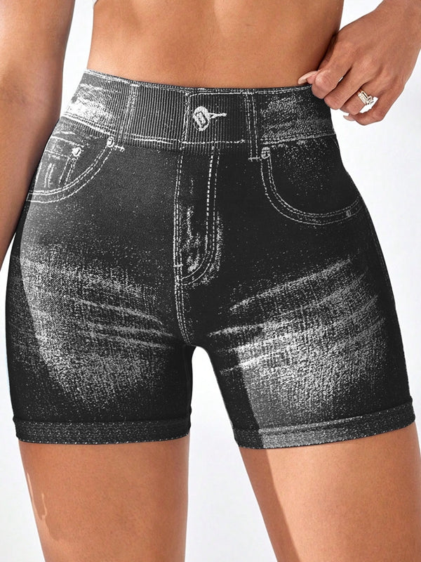 Deep V Back Denim Scrunch Bum Leggings