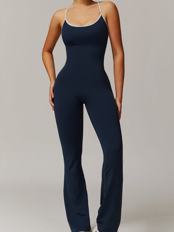 Cross Back Stripes Flare Jumpsuit