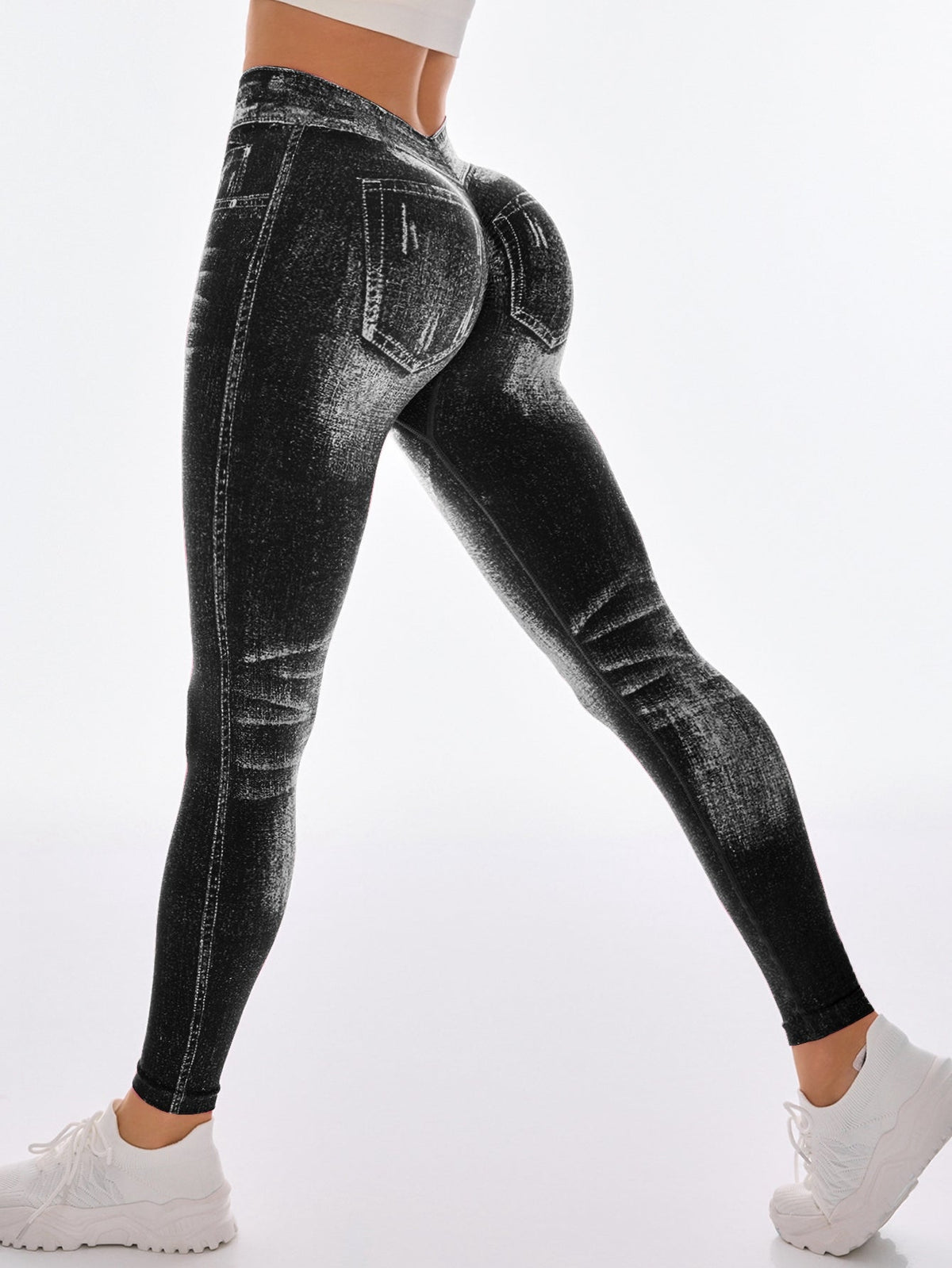 Deep V Back Denim Scrunch Bum Short Traksuit
