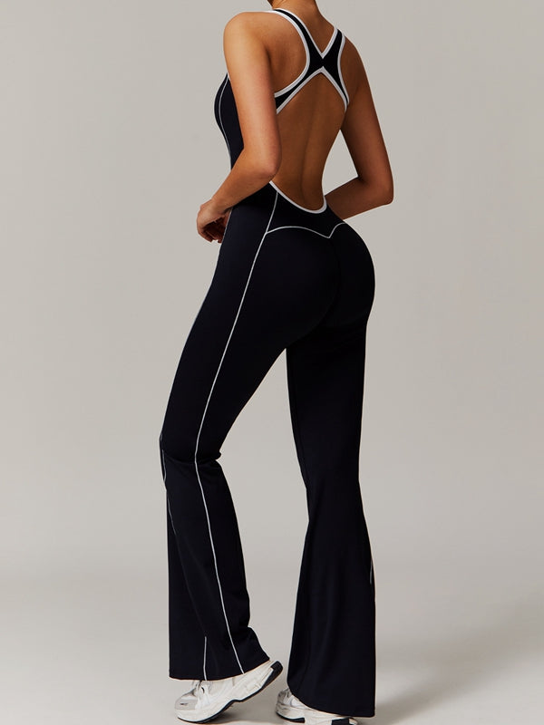 Backless Stripes Flare Jumpsuit