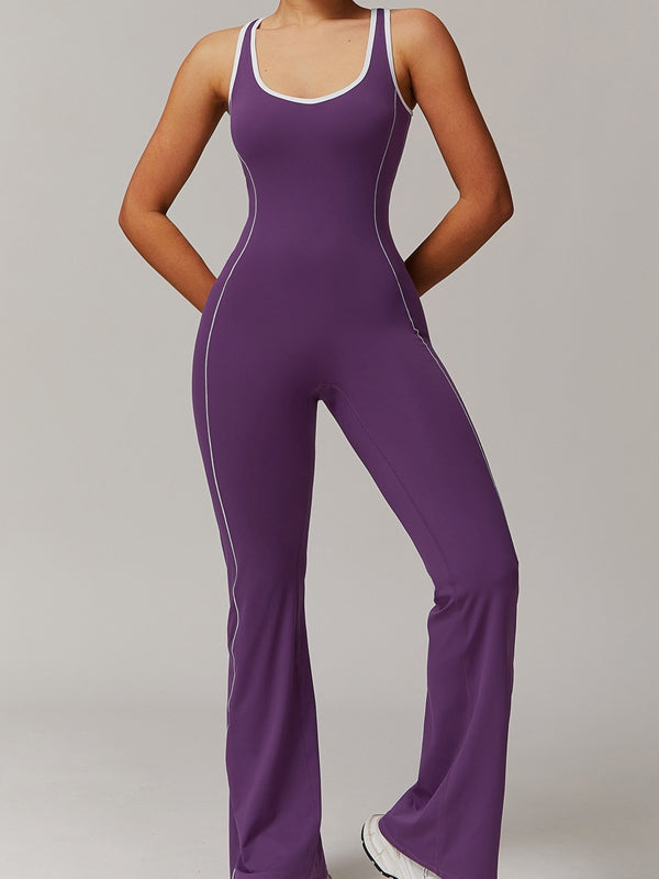 Backless Stripes Flare Jumpsuit