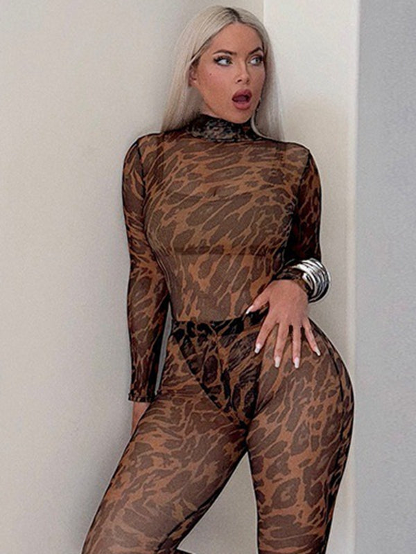 Leopard Print Mesh Jumpsuit