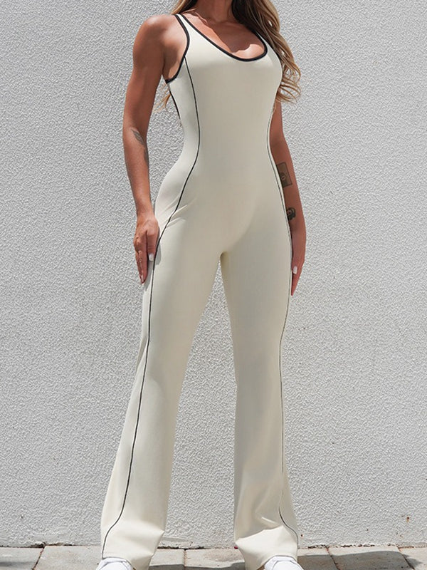 Backless Stripes Flare Jumpsuit