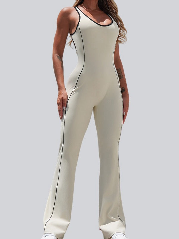 Backless Stripes Flare Jumpsuit