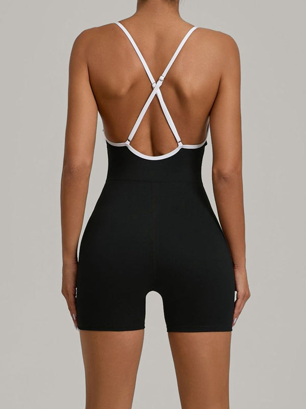 Contrast Color Stripes Cross Back Romper