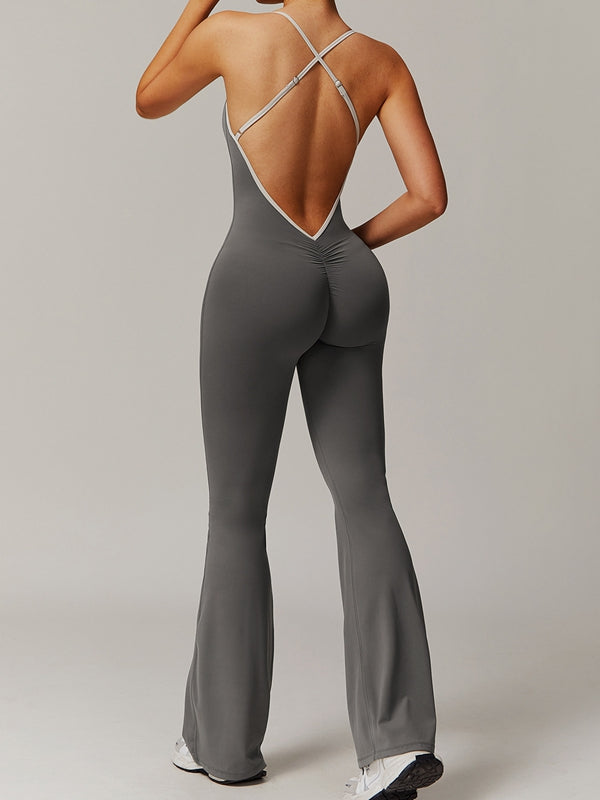Cross Back Stripes Flare Jumpsuit
