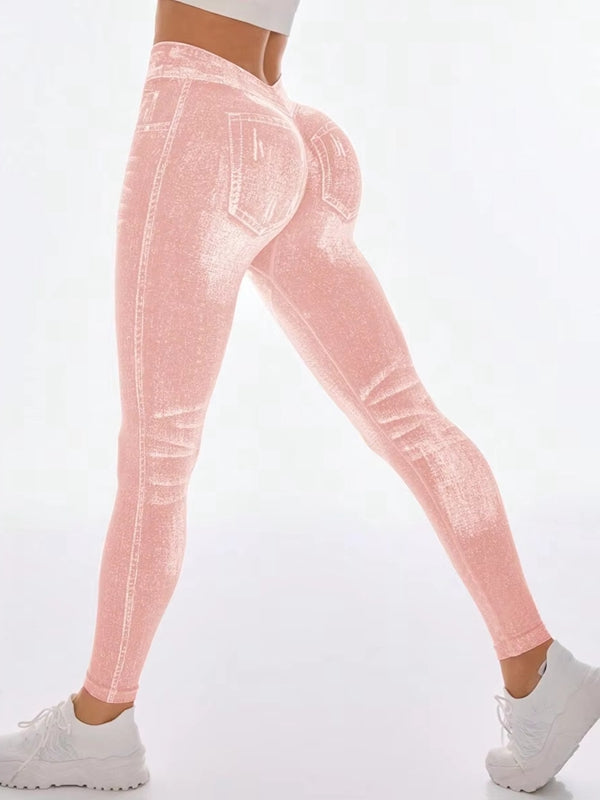 Deep V Back Denim Scrunch Bum Leggings