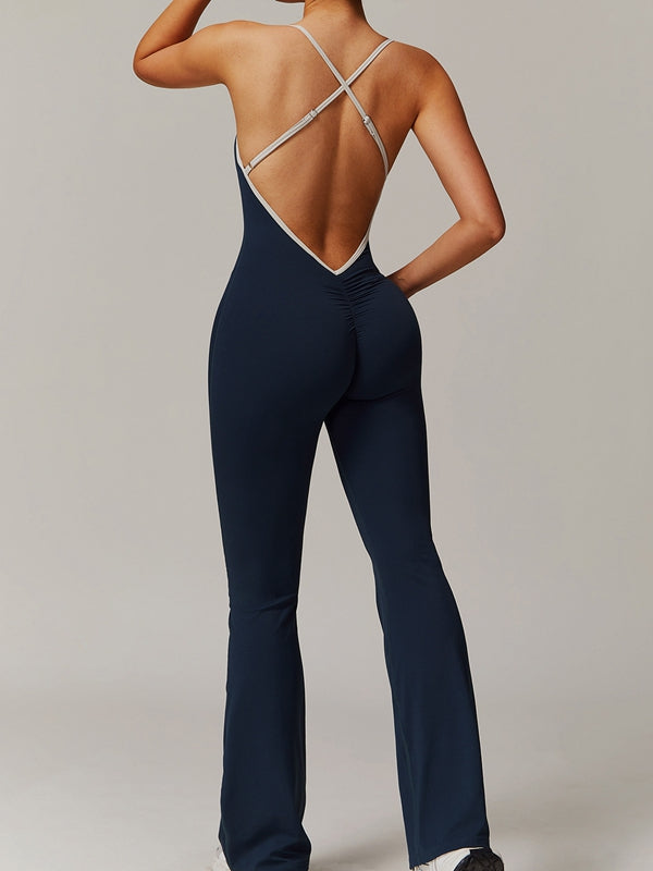 Cross Back Stripes Flare Jumpsuit