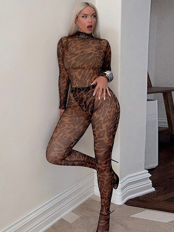 Leopard Print Mesh Jumpsuit