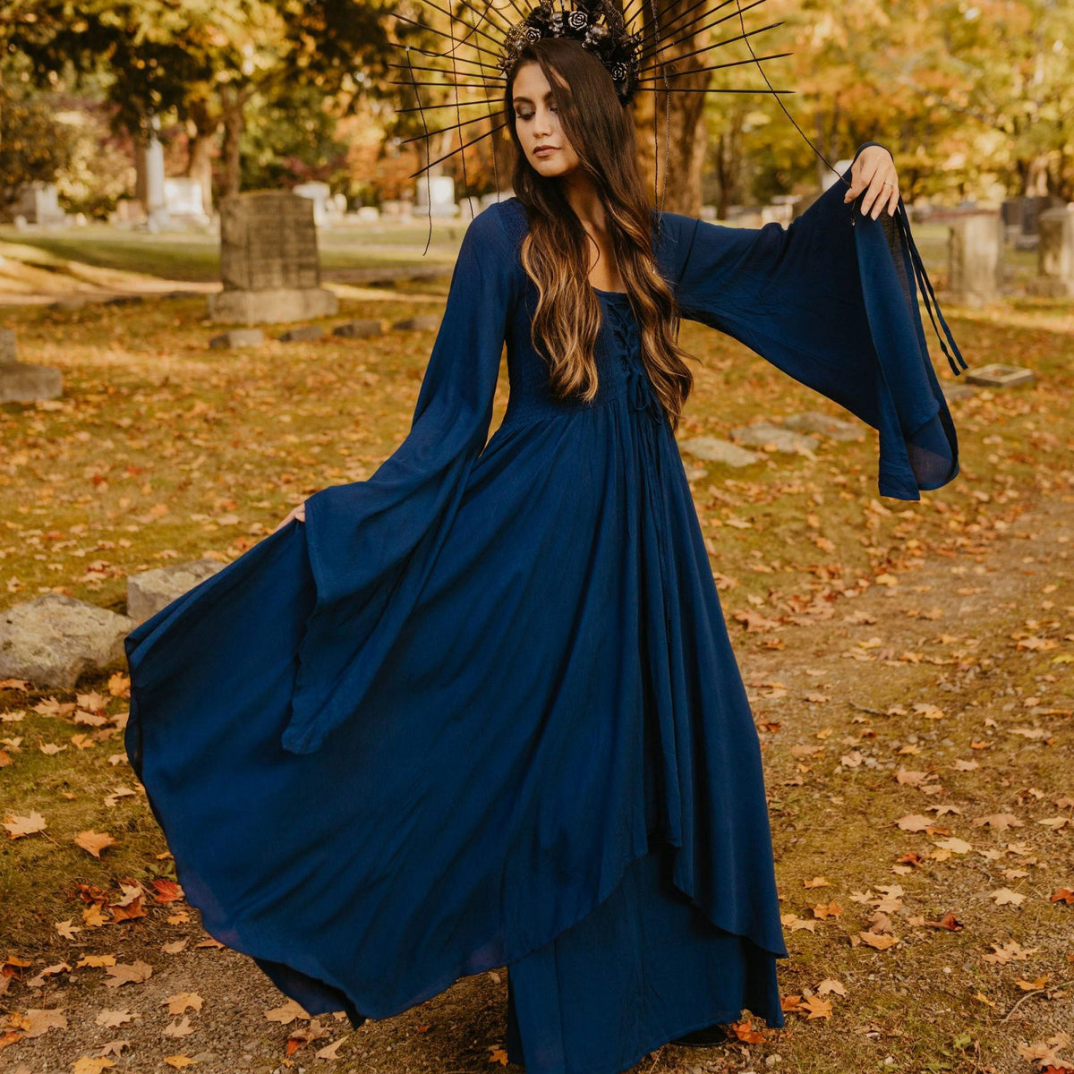 Keyla Renaissance Lace Up Smocked Goddess Maxi Dress