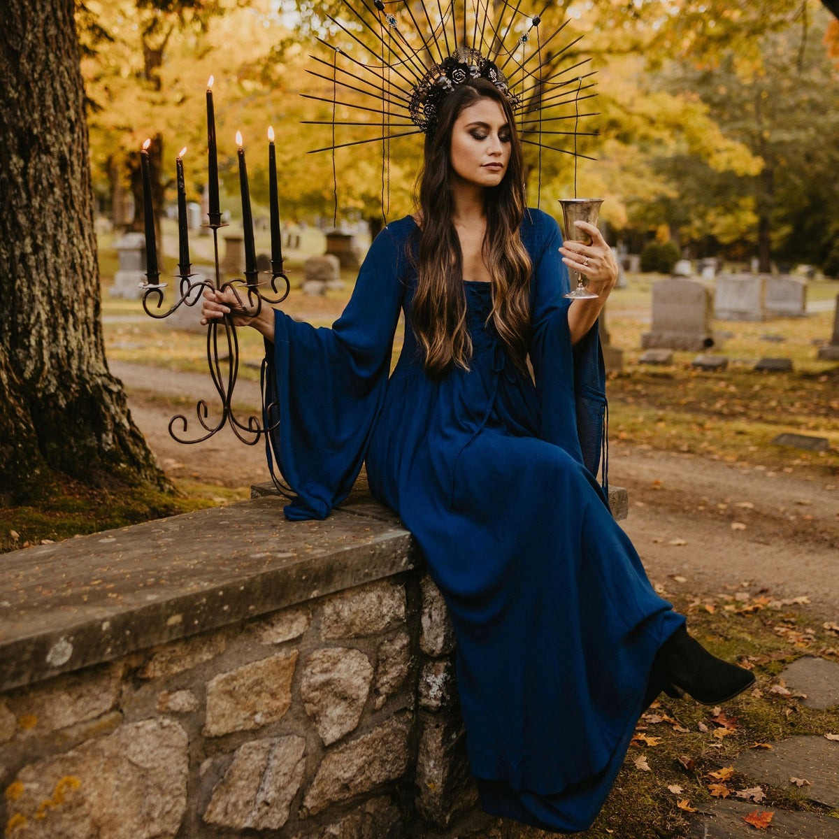 Keyla Renaissance Lace Up Smocked Goddess Maxi Dress