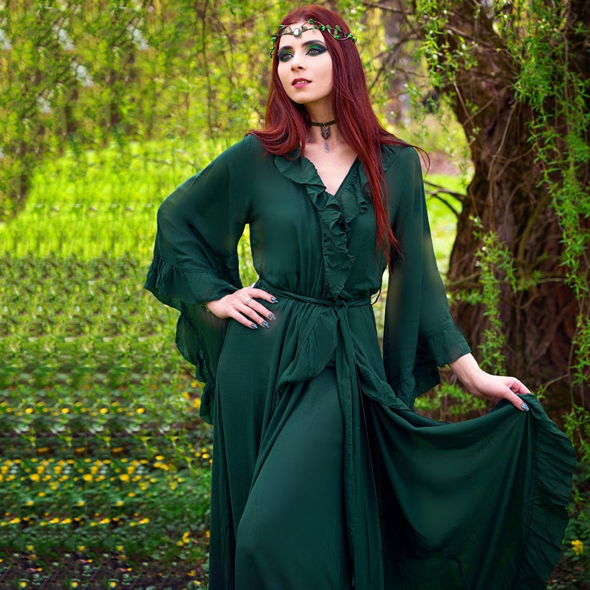 Anya Renaissance Tie Belt Ruffle Wrap Kimono and Dress