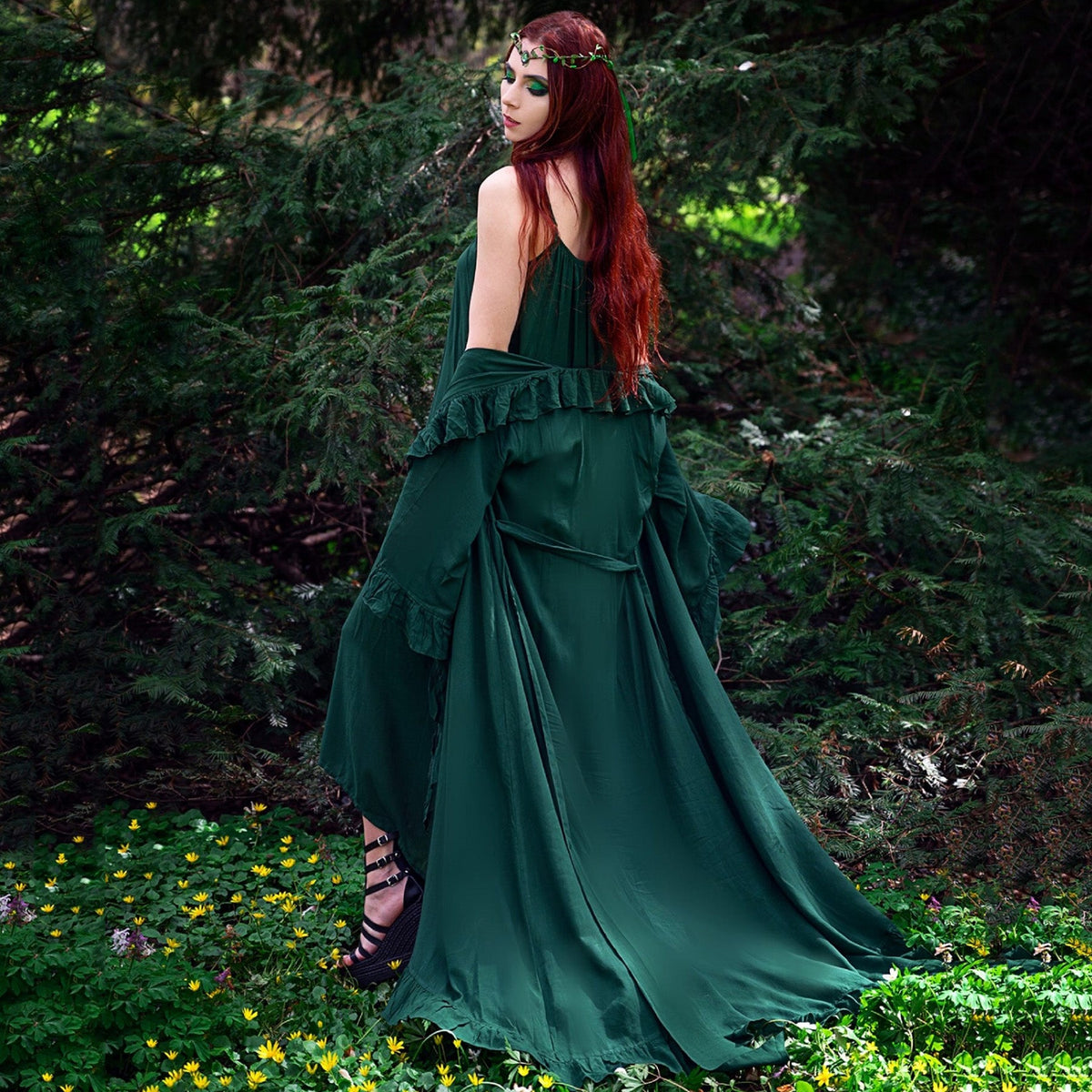 Anya Renaissance Tie Belt Ruffle Wrap Kimono and Dress