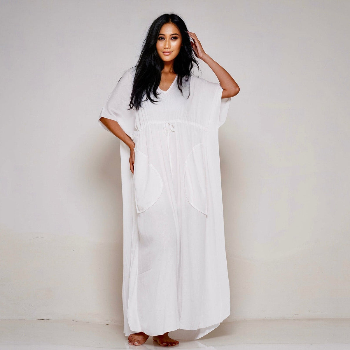 Maddison V Neck Tie front Kaftan Maxi Dress