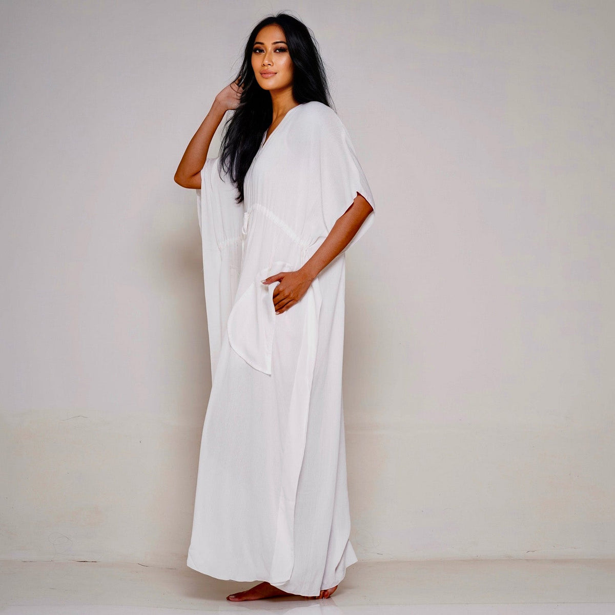 Maddison V Neck Tie front Kaftan Maxi Dress