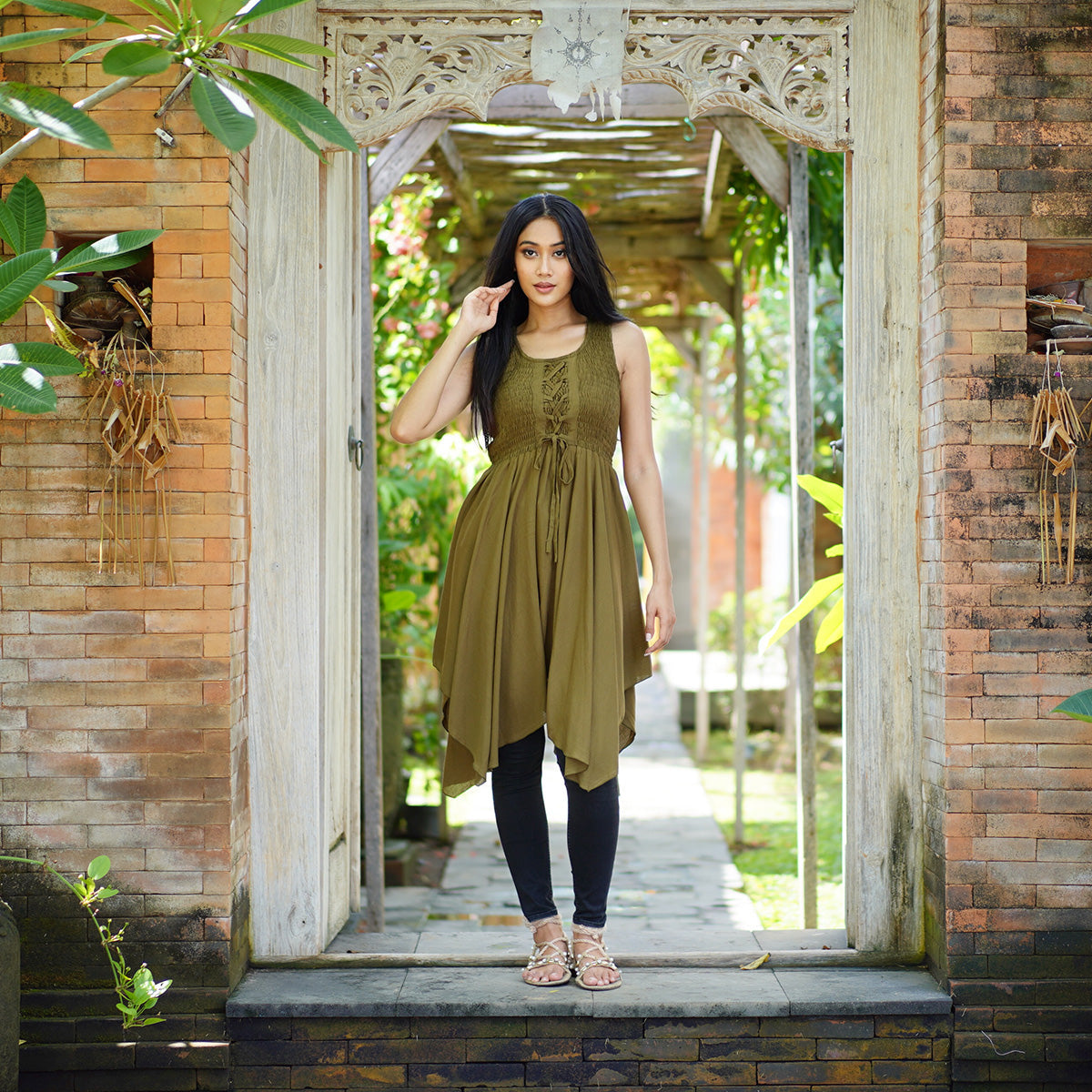 Micah Asymmetrical Lace-Up Boho Short Dress
