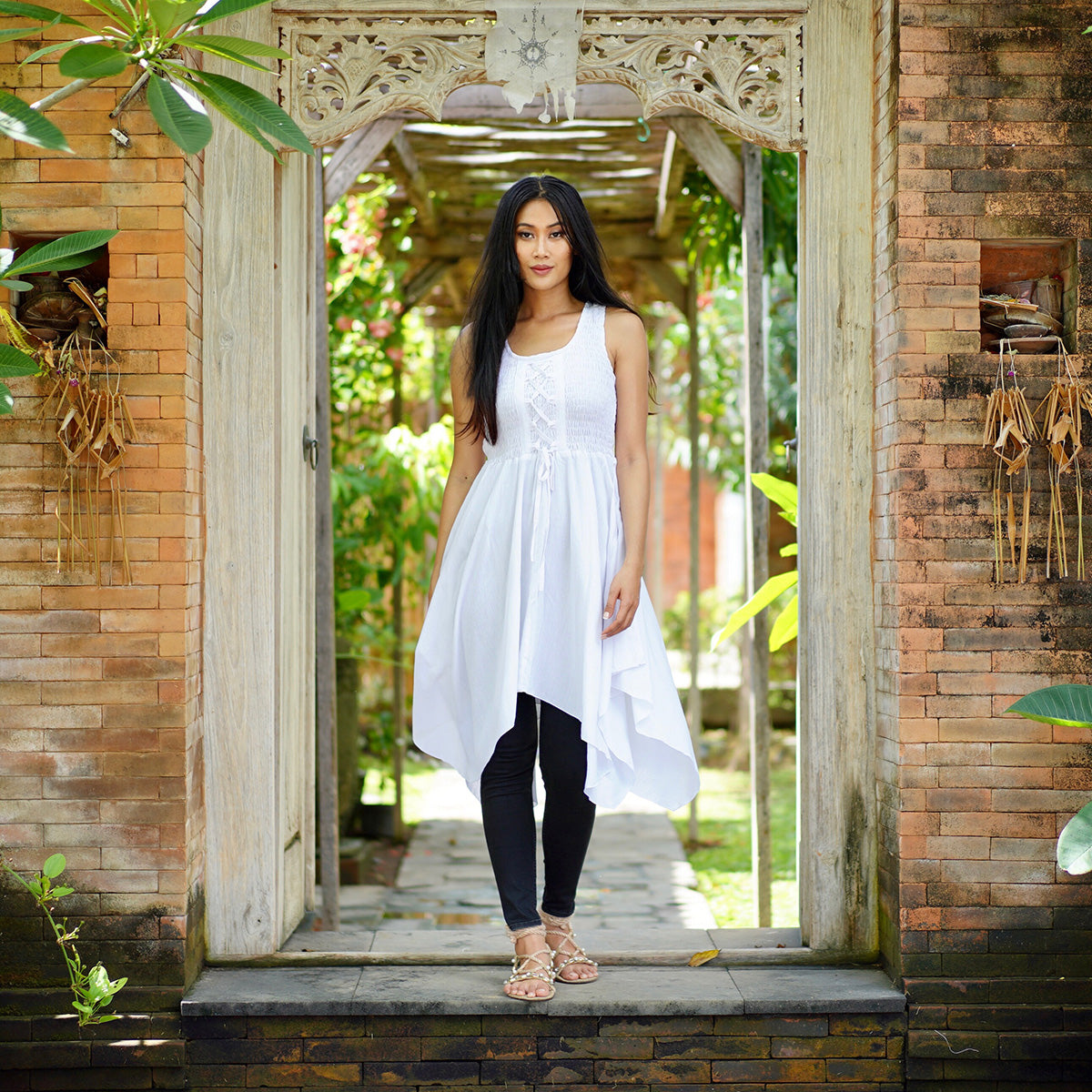Micah Asymmetrical Lace-Up Boho Short Dress
