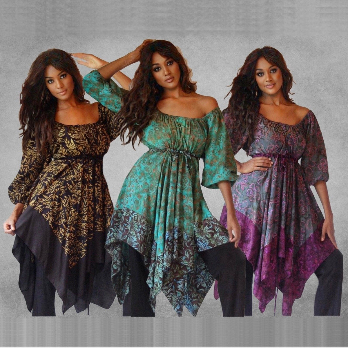 Billy Bohemian Peasant Blouse Art Batik Empire Waist Plus Size