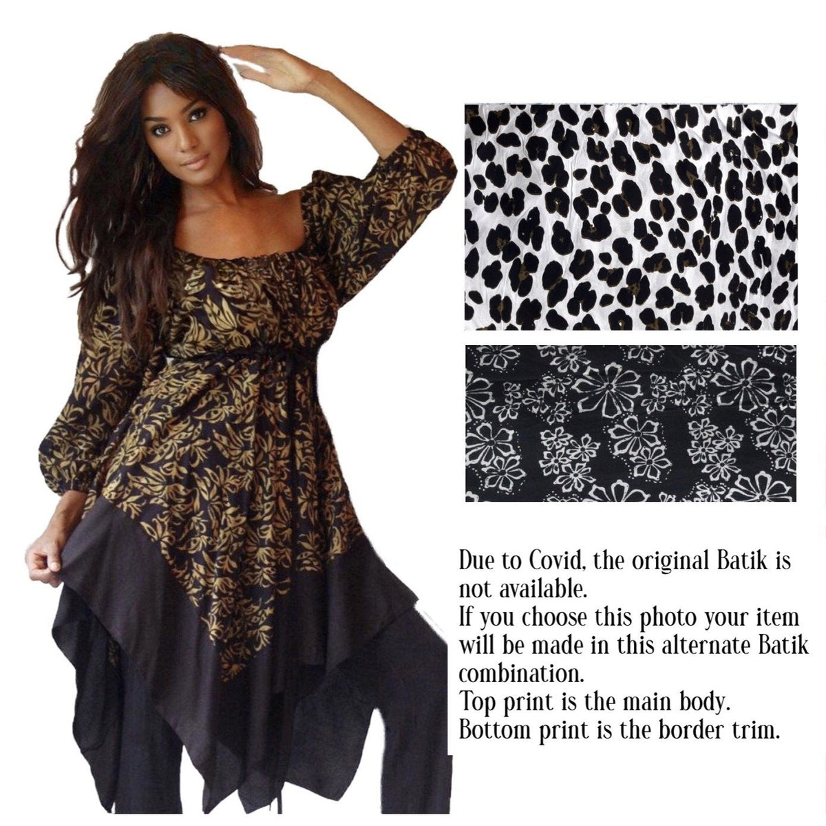 Billy Bohemian Peasant Blouse Art Batik Empire Waist Plus Size