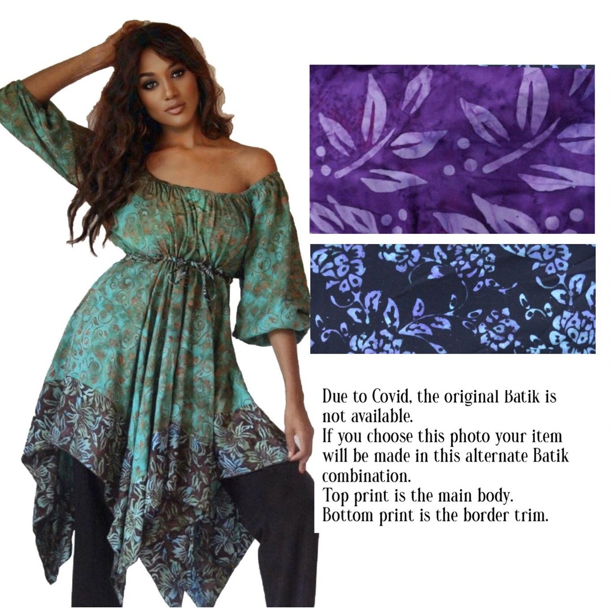 Billy Bohemian Peasant Blouse Art Batik Empire Waist Plus Size