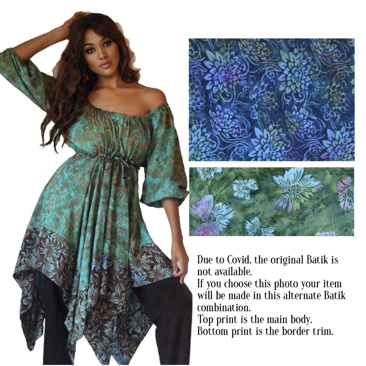 Billy Bohemian Peasant Blouse Art Batik Empire Waist Plus Size