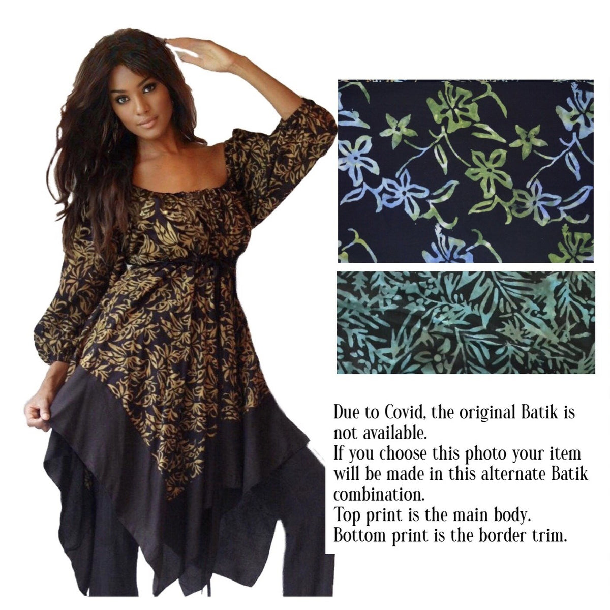 Billy Bohemian Peasant Blouse Art Batik Empire Waist Plus Size