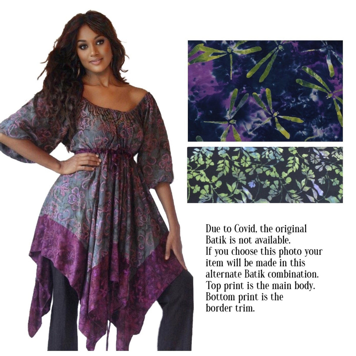 Billy Bohemian Peasant Blouse Art Batik Empire Waist Plus Size