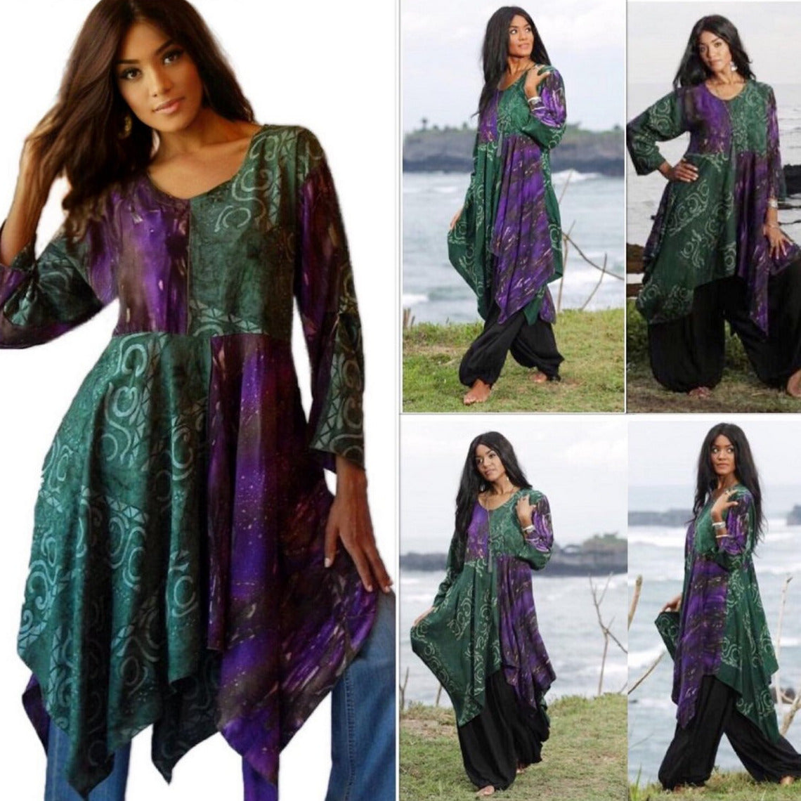 Madilynn Silky Batik Pixie Hem Big Patchwork Tunic Top