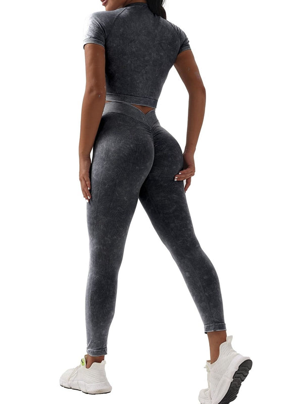 Denim Deep V Back Scrunch Bum Short Tracksuit