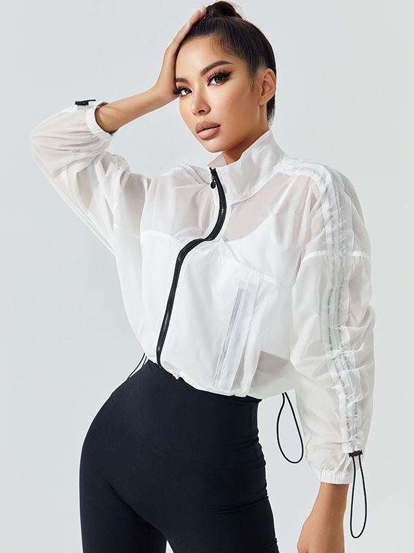 Anti-UV Drawstring Zipper Pocket Quick-dry Cropped Jackets