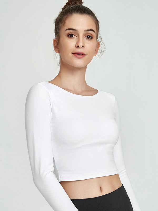 Hollow Out Cross Back Thumbholes Mesh Long Sleeves