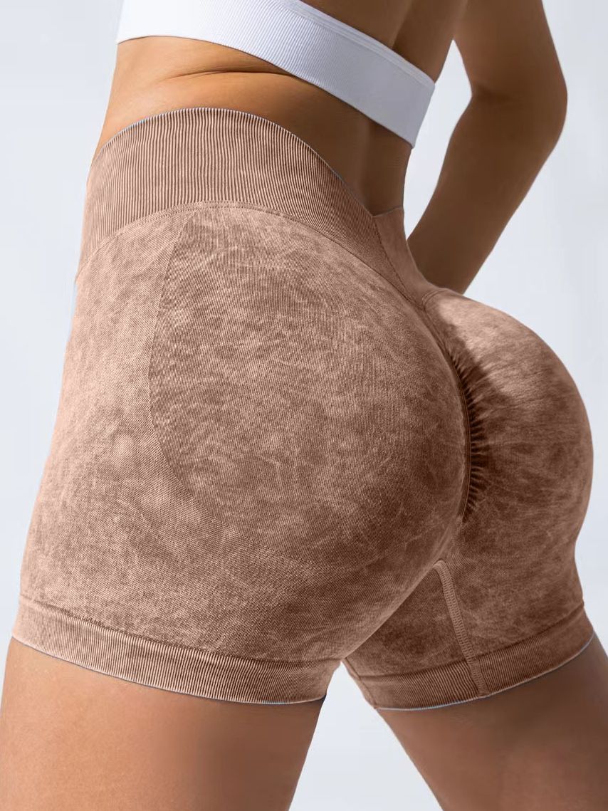 Denim Deep V Waist Scrunch Bum Spandex Gym Booty Shorts