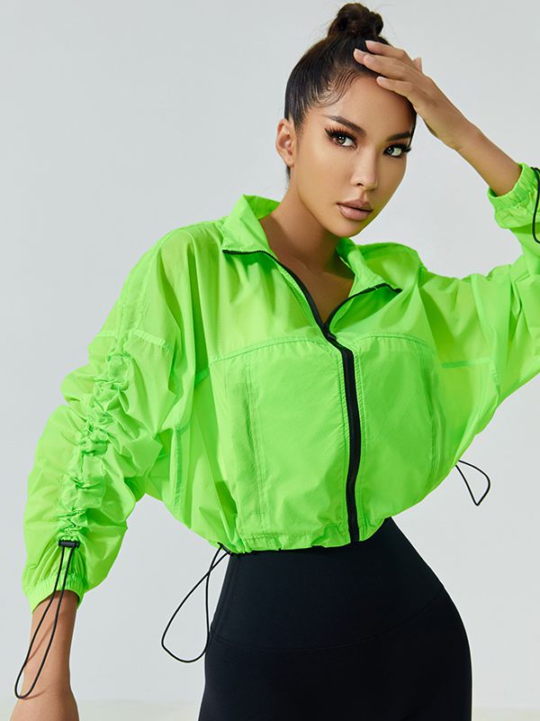 Anti-UV Drawstring Zipper Pocket Quick-dry Cropped Jackets