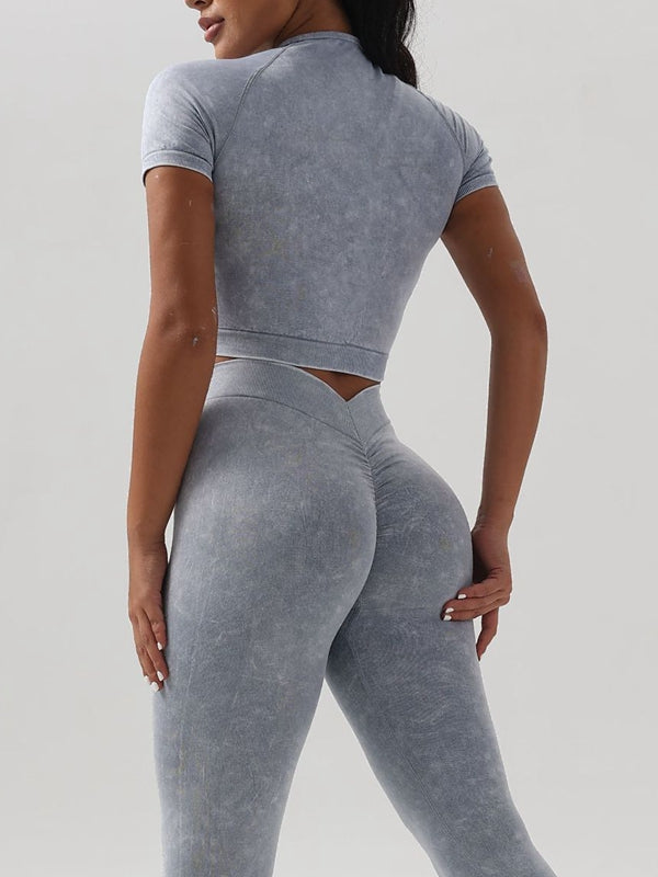 Denim Deep V Back Scrunch Bum Short Tracksuit