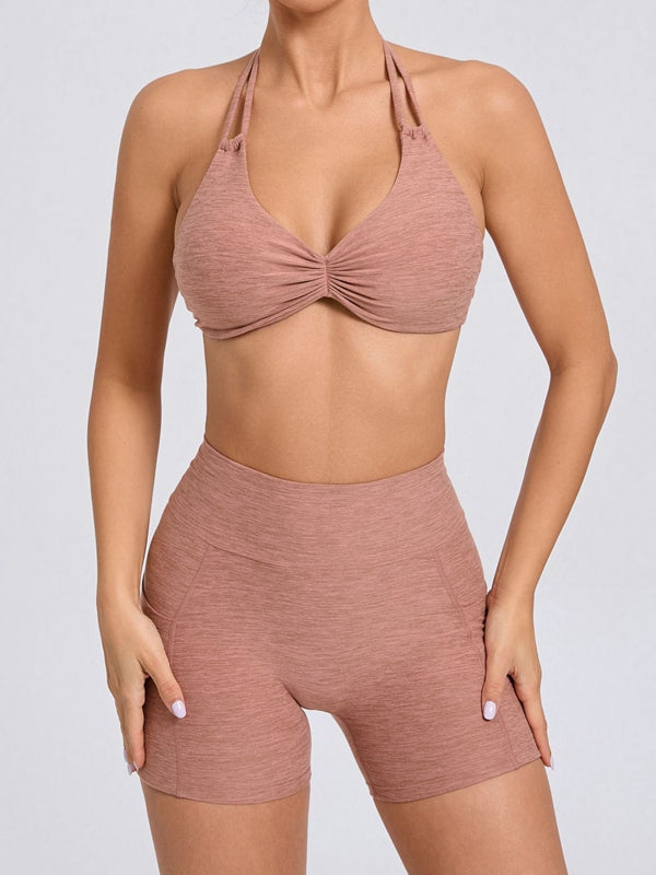 Deep V Back Pocket Scrunch Bum Halter Backless Short Tracksuit