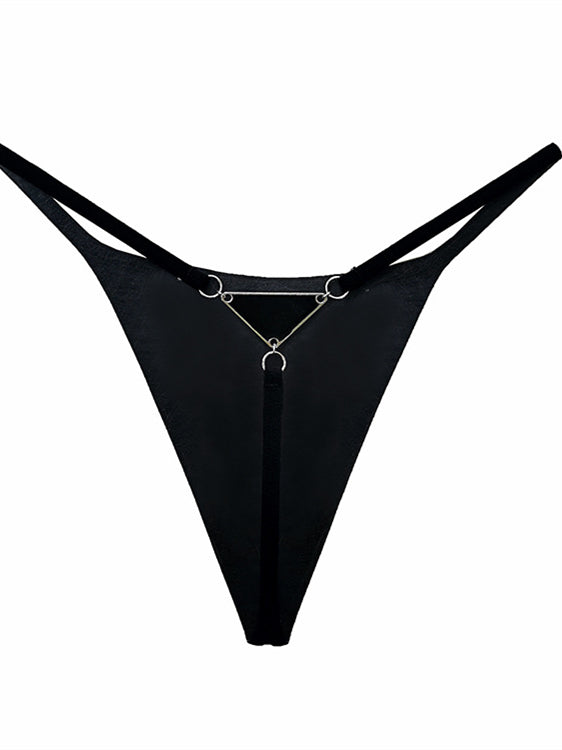 Heart Metal Waist Chain Solid Color T-back Thong