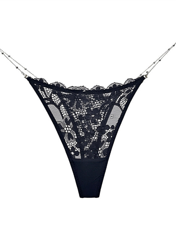 Heart Metal Waist Chain Solid Color T-back Thong